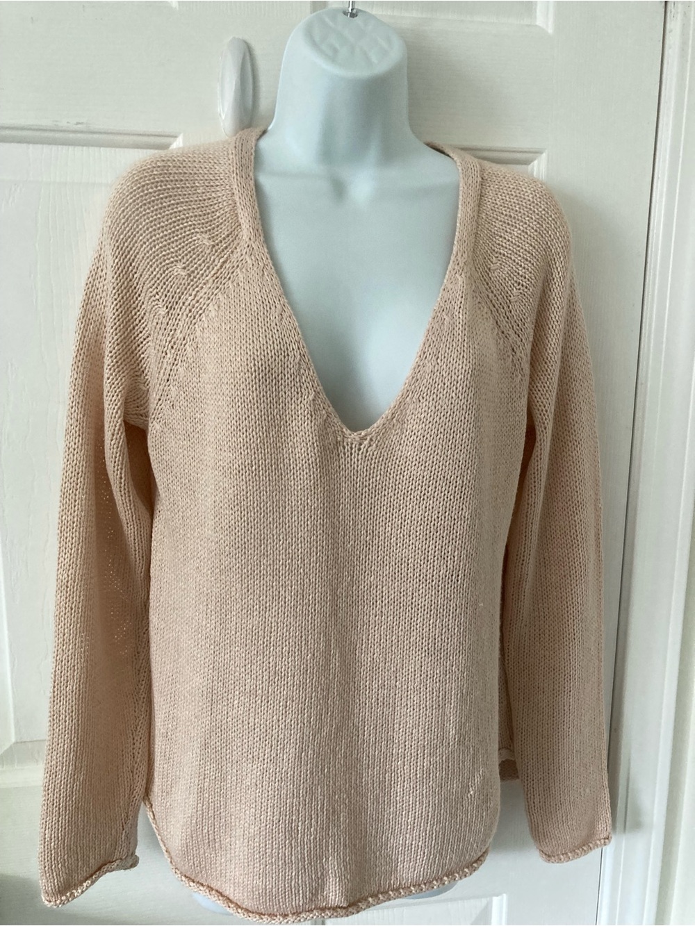 Light Cream V-Neck Knit Sweater for Women